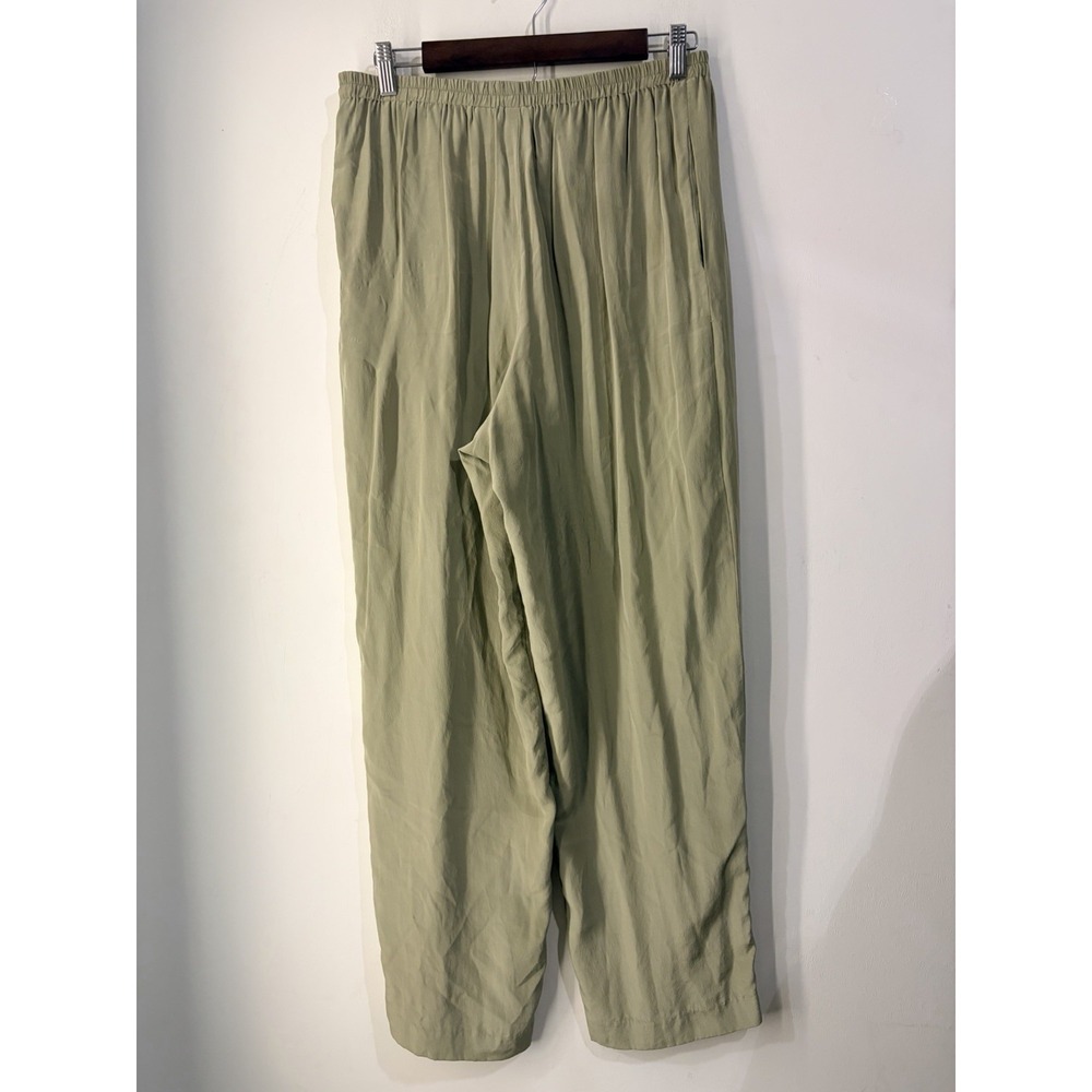 Vintage Emma James 100% Silk Olive Green Pull On Wide Leg Pants Women's 12 - Picture 3 of 7